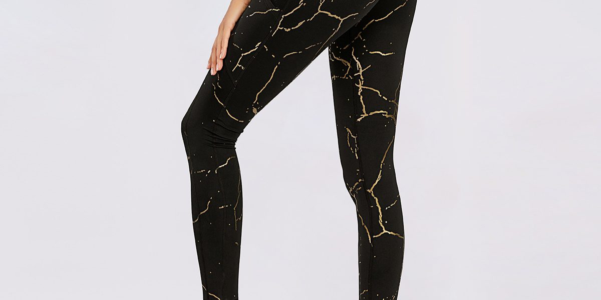 Fitness Women Gold Marble Printed Leggings (1)
