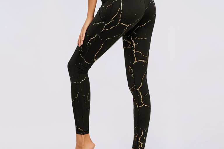 Fitness Women Gold Marble Printed Leggings (1)