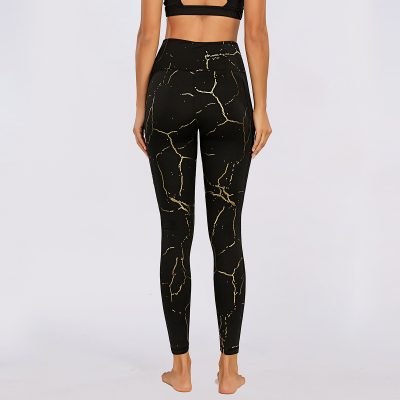 Fitness Women Gold Marble Printed Leggings (2)