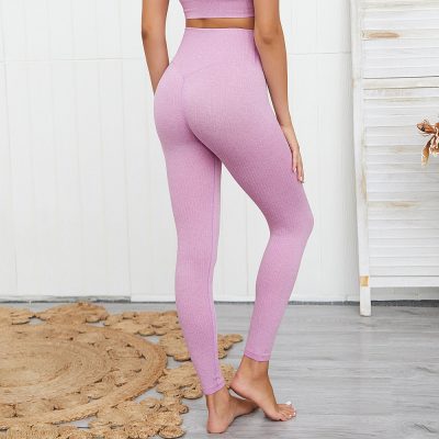 Sports wear ribbed seamless leggings suit (5)