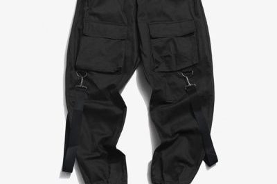 Casual cargo black utility track pants (3)