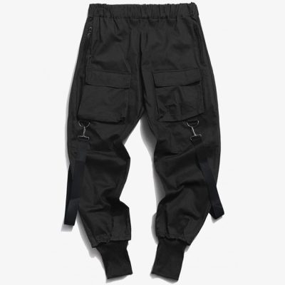 Casual cargo black utility track pants (3)