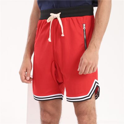 Gym mesh track zipper sports shorts (3)